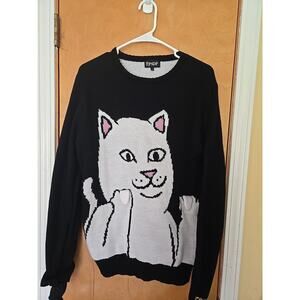 RIPNDIP Lord Nermal Flippy Knitty Sweater Black Mens SMiddle Finger Cat Oversize
